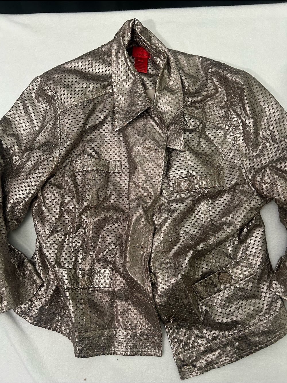 Christina Metallic Bronze Perforated Leather Jacket